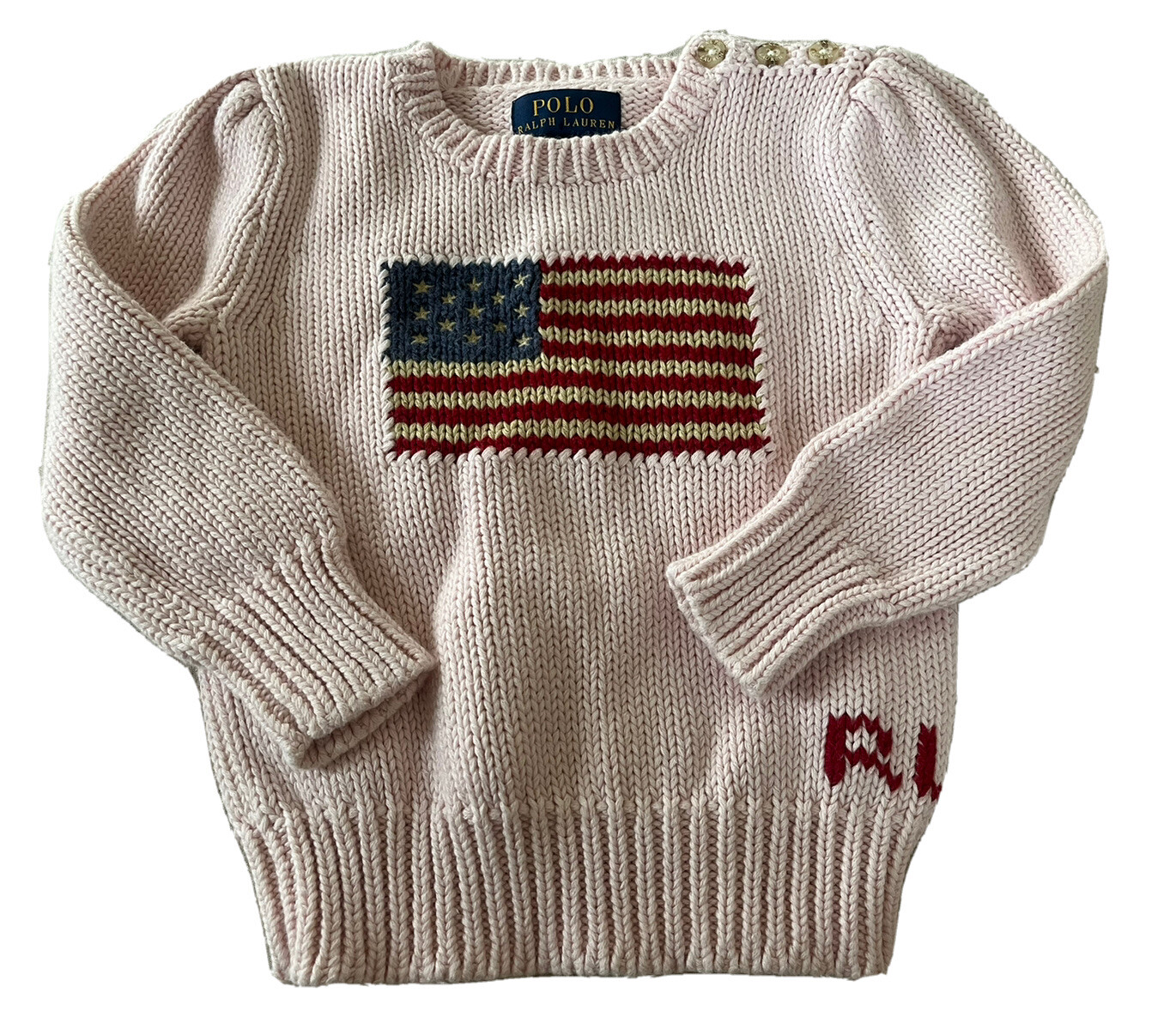 POLO Ralph Lauren Pink Cotton Puff Sleeve American Flag Sweater 2T Retail  $99 | eBay