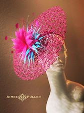 Aimee Fuller Kentucky Derby Hat Del Mar Fascinator Hot Pink Fuchsia Turquoise