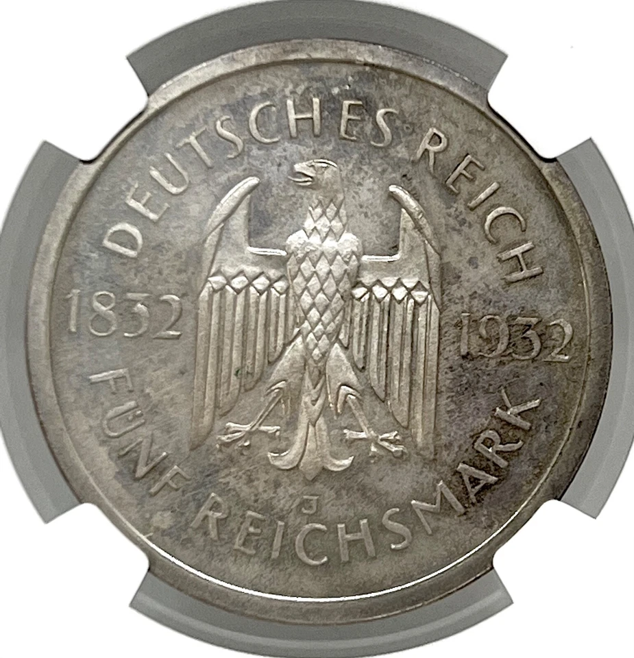 Germany Weimar Republic 1932 J 5 Mark GOETHE Thaler NGC PF 64 PROOF PP TOP POP - Image 2 of 3
