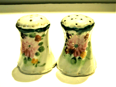 Antique Floral Salt & Pepper Shakers Hand Painted Japan 2 1/2