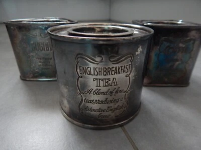 3 pots en métal argenté café, thé, sucre anglais ancien - Photo 1/4
