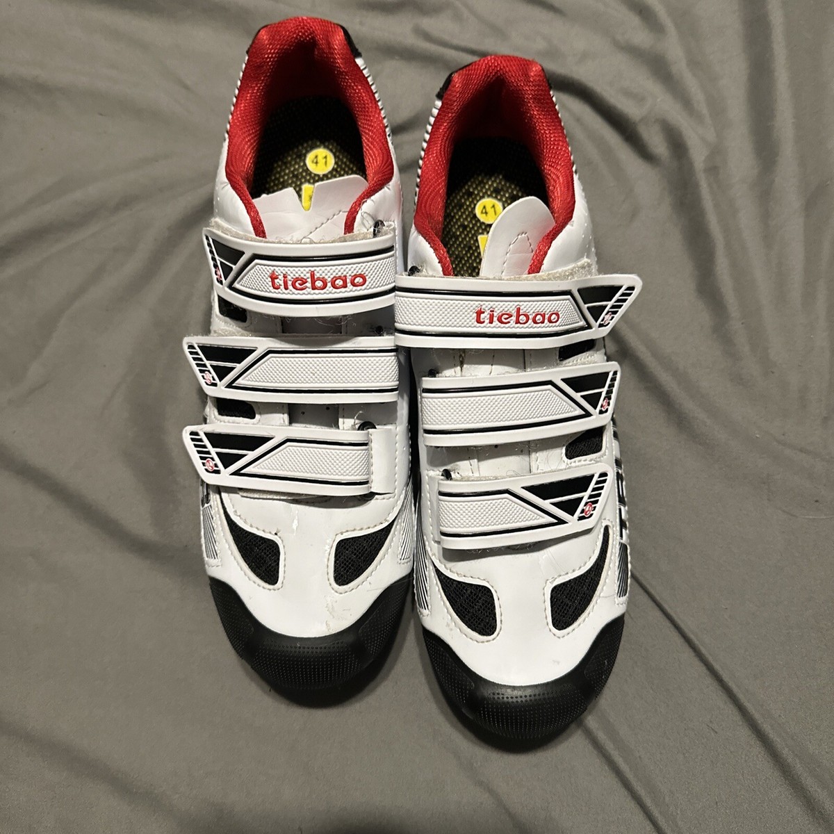 Tiebao Cycling Shoes Mens Size US Road Bike Shoes White/Black/Red