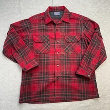 Vintage Pendleton Board Shirt Mens Medium Red Plaid Wool Loop Collar USA Made