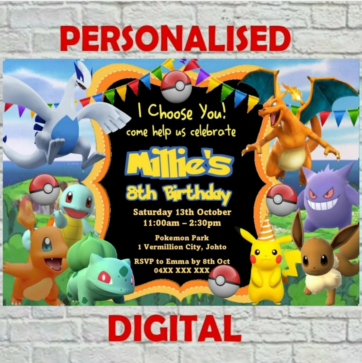 POKEMON DIGITAL PRINTABLE BIRTHDAY PARTY INVITATION | eBay