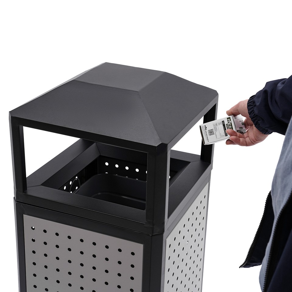 15 Gallons Steel Garbage Can For Outdoor Use Trash Receptacle With ...