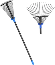 Metal Rake for Leaves Heavy Duty, Adjustable Garden Leaf Rake with Expandable He