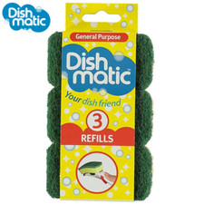 Dishmatic Green General Purpose Refill Replacement Sponge 3 Pack Dish Scourer