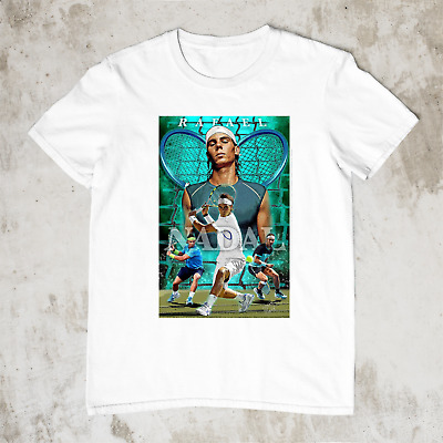 Rafael Nadal Tennis Player White T-Shirt Cotton Tee For Men Size 