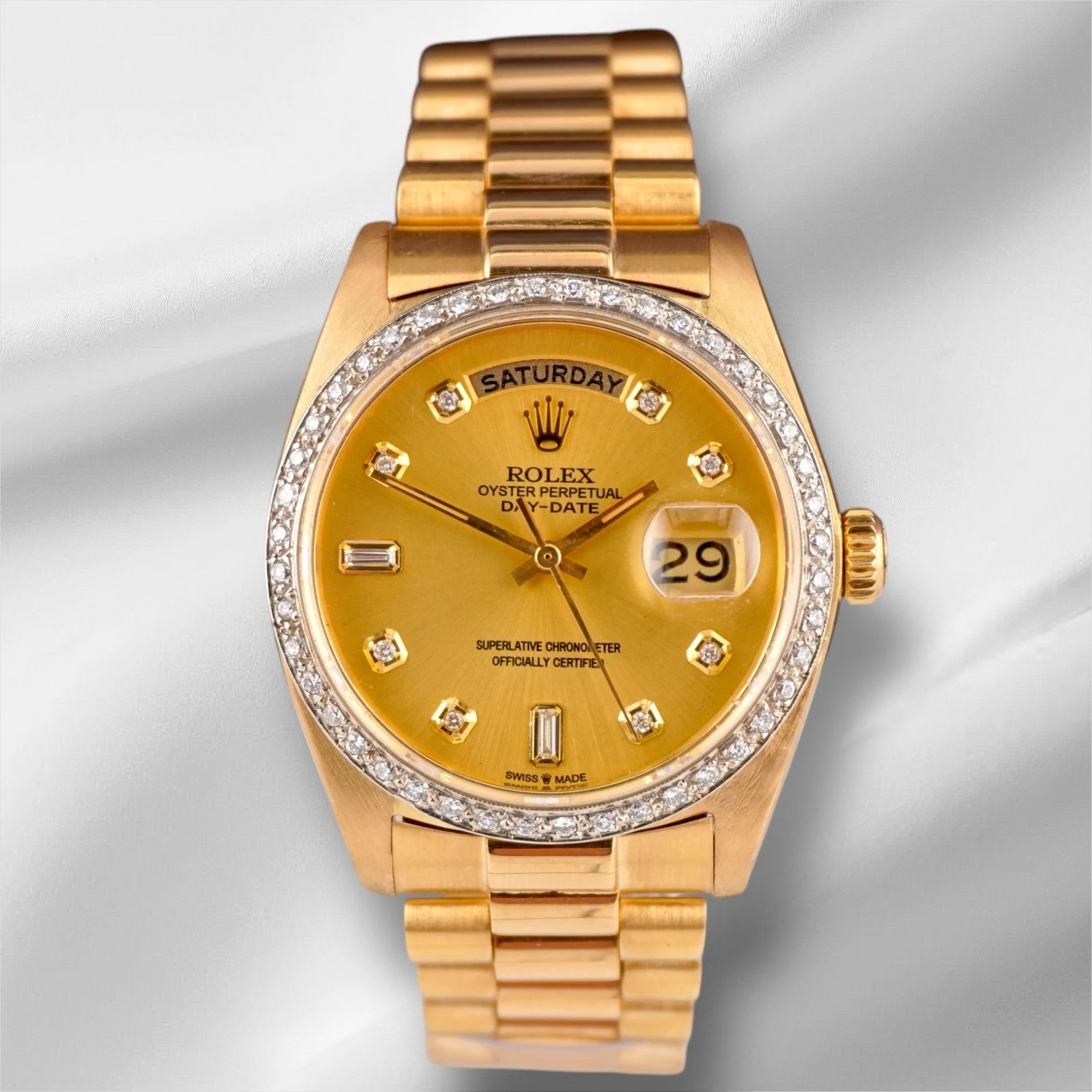 Rolex — Rolex DAY-DATE President 36mm 18K Yellow Gold Mens Watch 2.0ct Diamond 18038