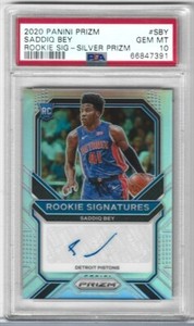 2020 Panini Prizm Rookie Signatures Silver Prizm #SBY Saddiq Bey Auto RC PSA 10