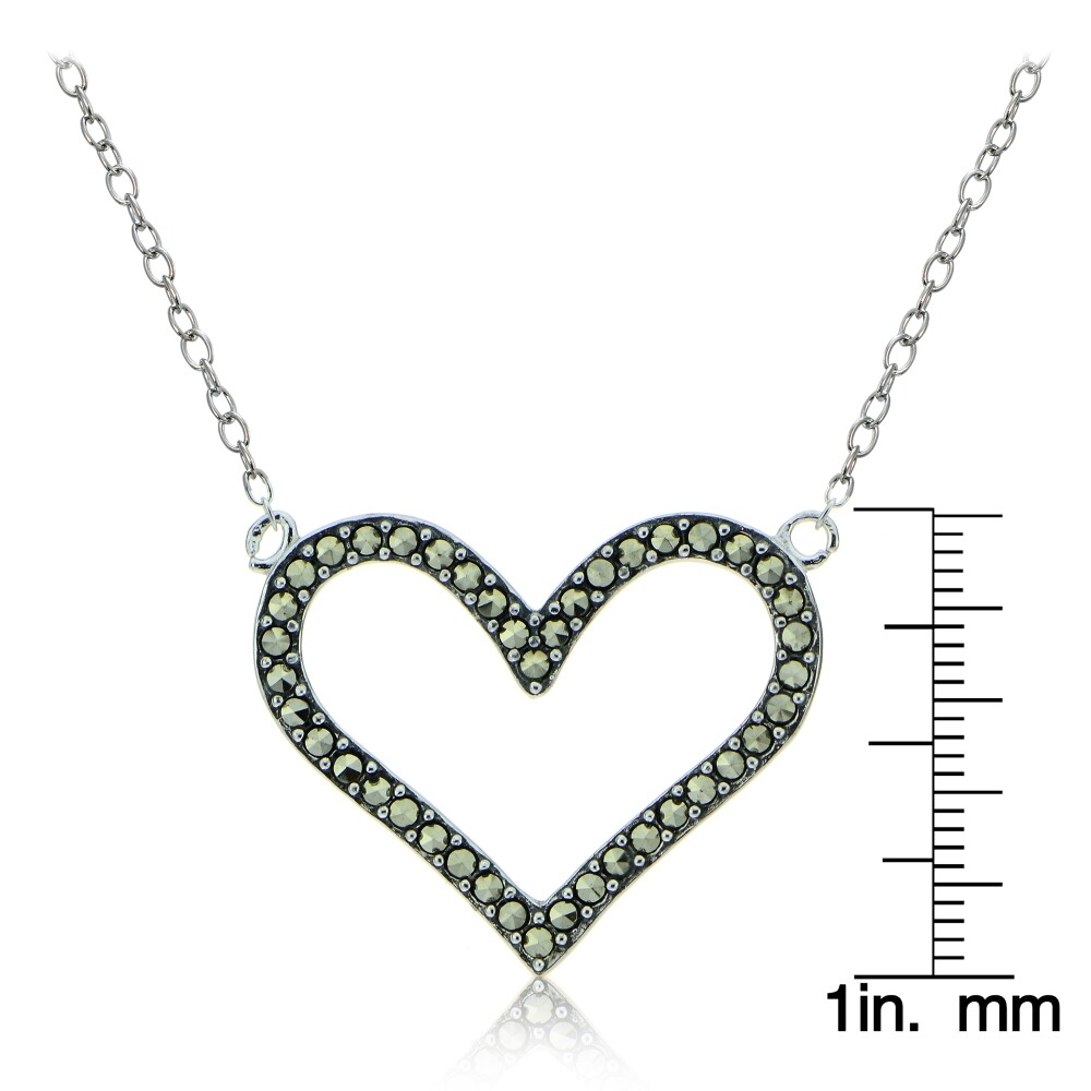 Sterling Silver Marcasite Open Heart Necklace eBay