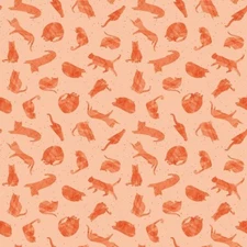 Feline Drive Fabric CURIOUS GARDEN Kitties Cats Orangeade - Sold by the Yard
