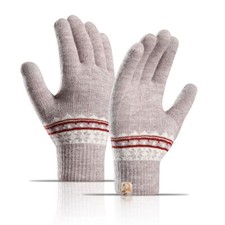 Women Winter Jacquard Knit Thick Fleece Lined Warm Touch Screen Texting Gloves