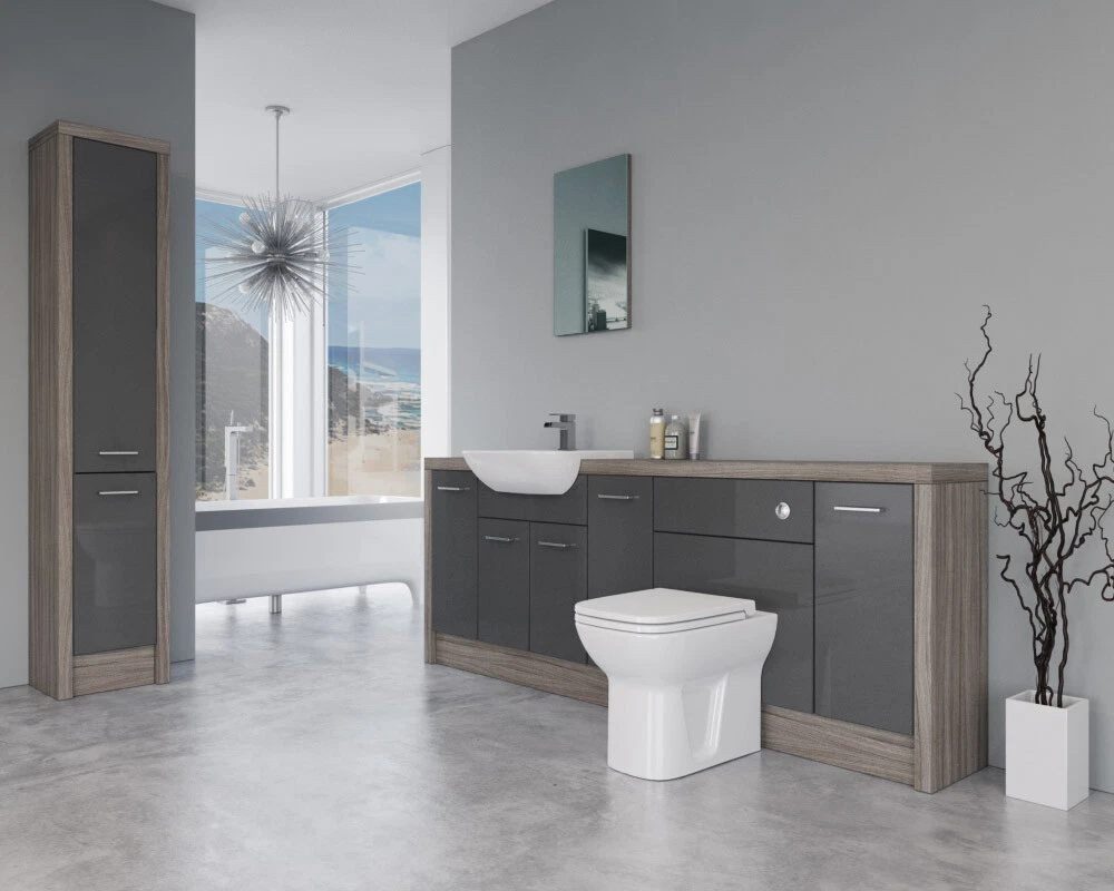 BATHROOM FITTED FURNITURE 2200MM DARK GREY GLOSS DRIFTWOOD D3
