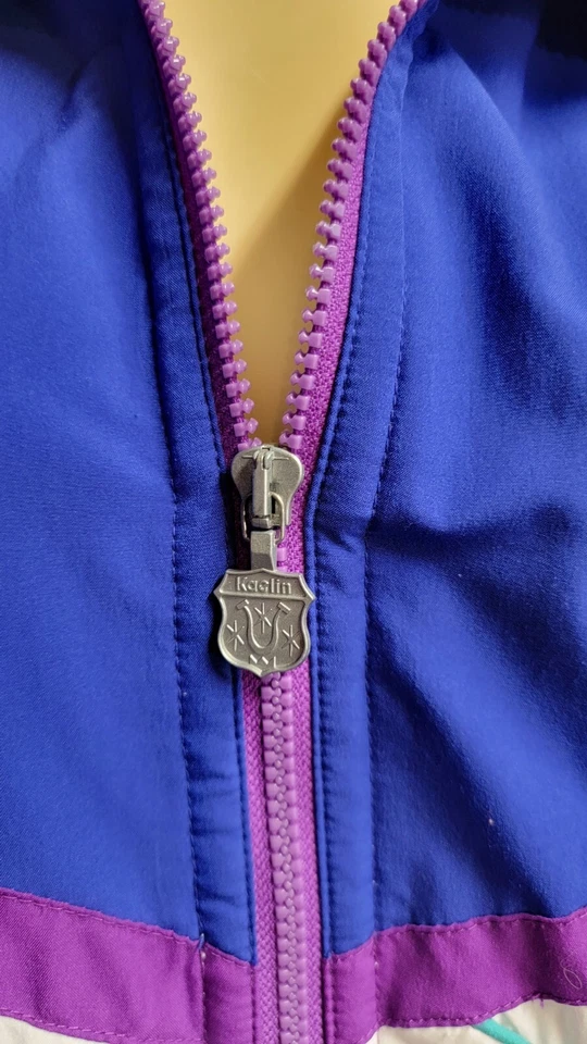 Traje de chándal vintage años 80 Kaelin 2 piezas chaqueta y pantalón traje talla pequeña púrpura azul Foto 4 de 4