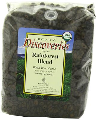 4 Pack - First Colony Organic Fair Trade Whole Bean Coffee, Rainforest - 24 oz