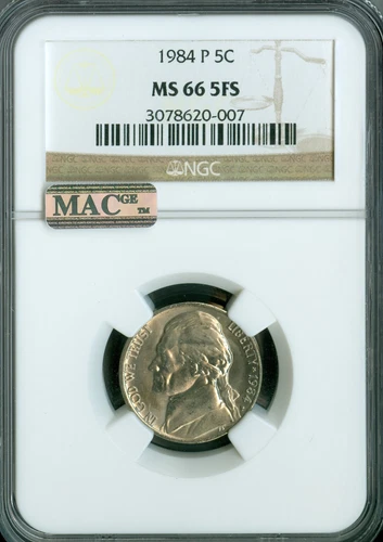1984 P JEFFERSON NICKEL NGC MS66 FS PQ 2ND FINEST GRADED MAC SPOTLESS .
