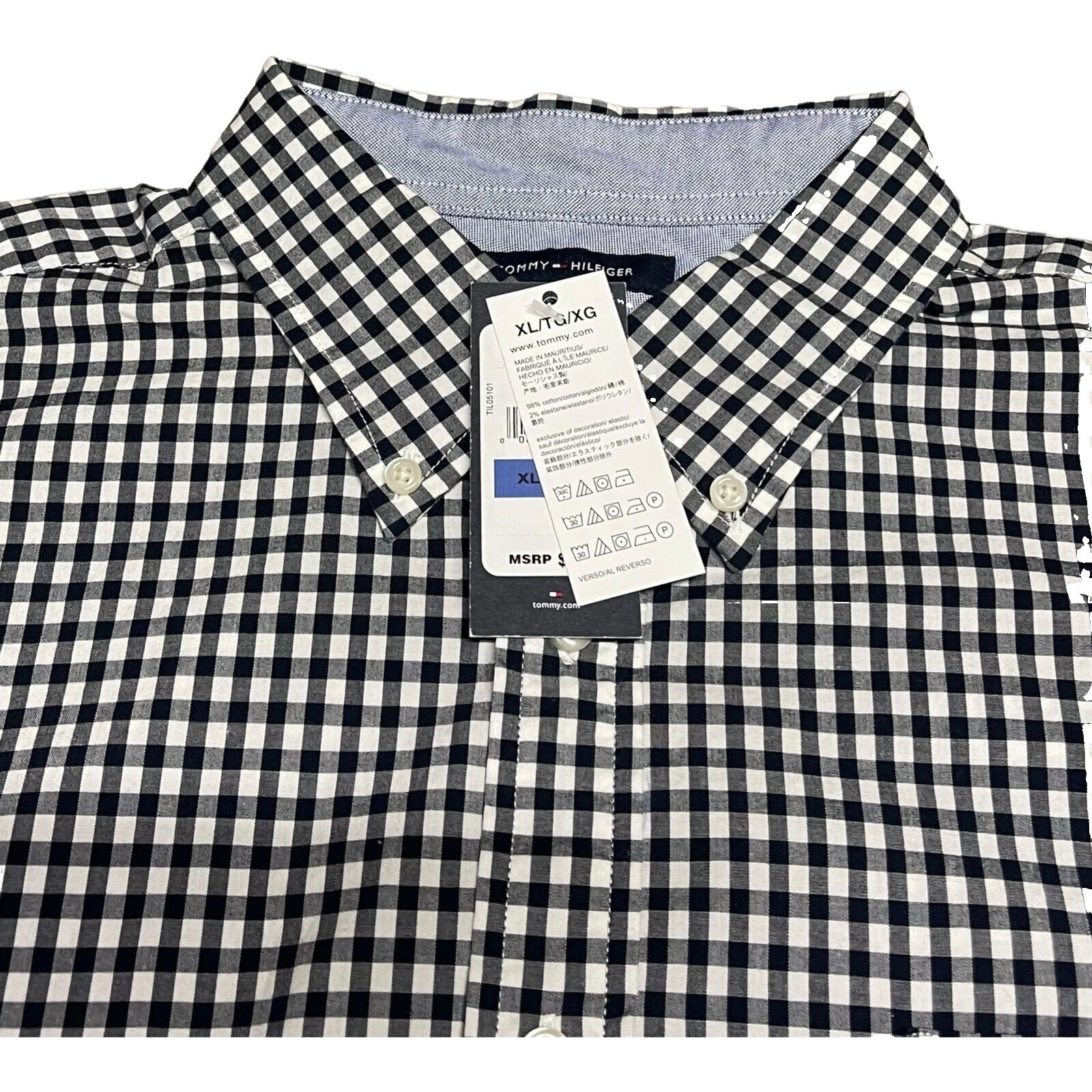 Tommy Hilfiger Plaid Black Dress Shirts for Men