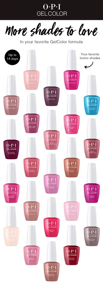 OPI Gelcolor soak off gel nail polish includes colours, base & top coat 7.5/15ml