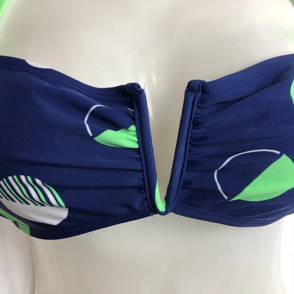 Top de bikini antiguo azul marino para mujer S azul lunares bandeau halter acolchado profundo en V sumergible Foto 2 de 4
