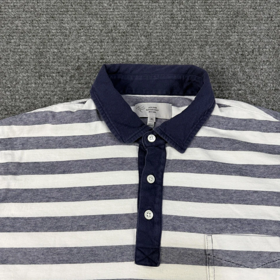 Jack Spade Polo Shirt Mens XL Blue White Striped Pocket Cotton Rugby Preppy - Image 3 of 4