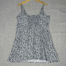 Old Navy Babydoll Dress Womens PXL Blue Floral Smocked Cami Linen Blend Cottage