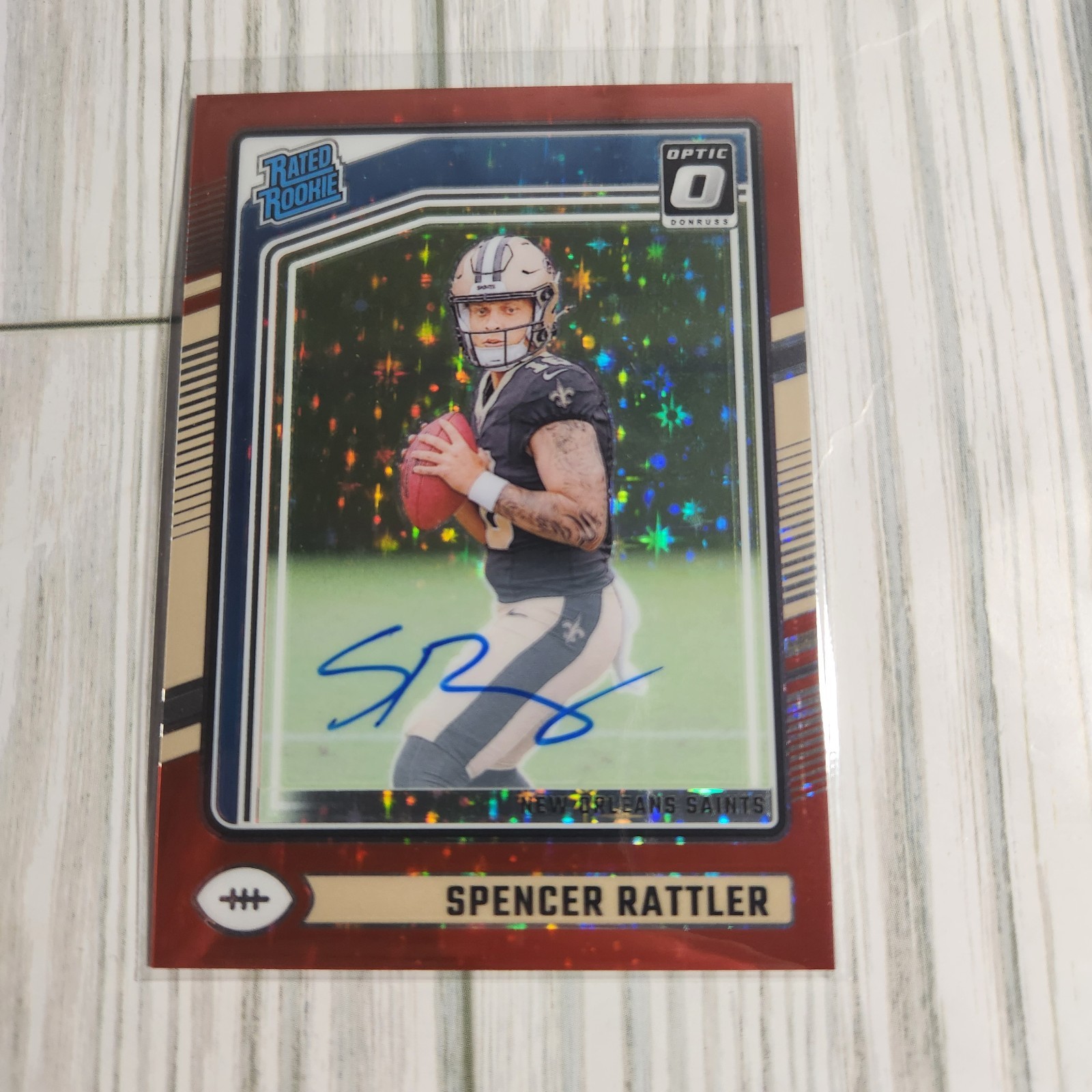 2024 Donruss Optic Spencer Rattler Rated Rookie Red Stars AUTO SSP /8 Saints