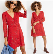 MADEWELL Hazelwood Red Faux Wrap Dress  Windswept Floral NWT sz 10 Flattering