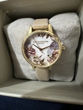 NEW in Box OLIVIA BURTON Ladies Floral Watch Midi Face 30mm Tan Brown Strap