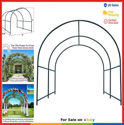 Green Steel Garden Arch Arbor Climbing Plants 7 Ft Powder Coated Outdoor