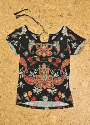 1x getragen: Desigual Shirt schwarz + orange Gr. S aus 100% Viskose