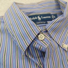 Ralph Lauren Custom Fit Light Blue Striped Button Down Shirt 100 Cotton Men's L