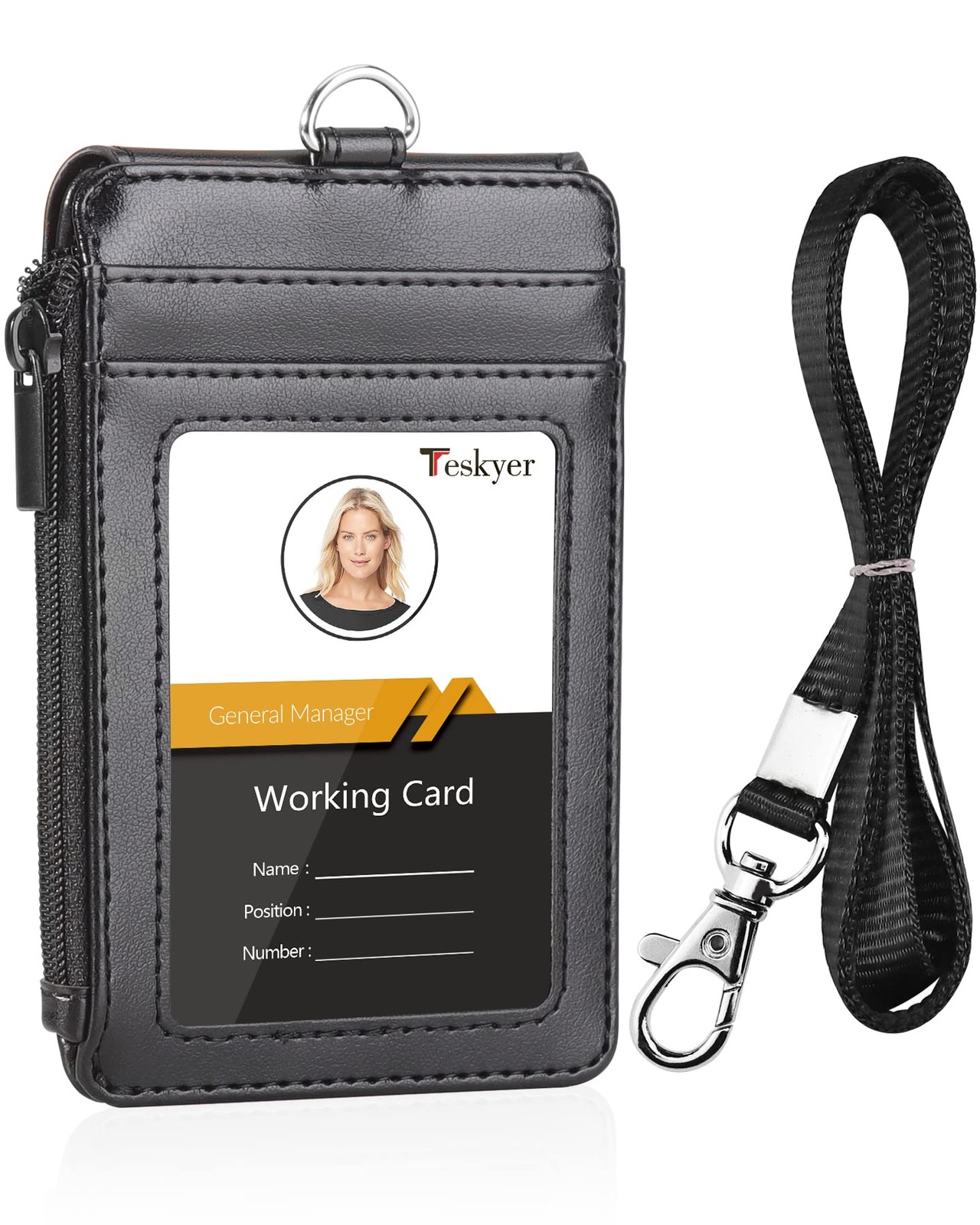 Teskyer Porta Badge, Porta Badge Da Collo in Pelle PU, con Cordino in (Z9u)