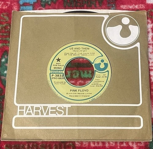 Pink Floyd Promo 45 Record US AND THEM 1974 Harvest