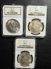 Beautiful Lot of Three 1887 Morgan Silver Dollars All NGC Graded MS 64