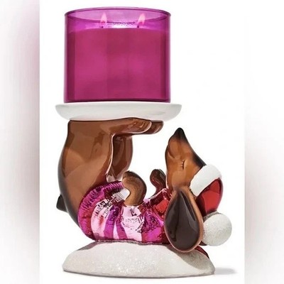 Bath & Body Works Dachshund Christmas Pedestal 3 Wick Candle Holder New 2025
