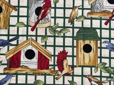 Birds and Bird houses . Cotton By the yard