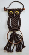 Vintage Macrame Knit Owl Wall Hanging Retro 70's Decor Groovy Mid Century Towel