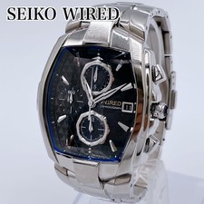 SEIKO WIRED Chronograph Tonneau Date Blue 7T92-0HT0 Quartz Date Indicator