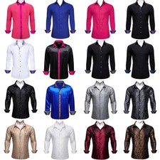 Wedding Formal Casual Office Mens Shirt Long Sleeve Paisley Solid Button Tops