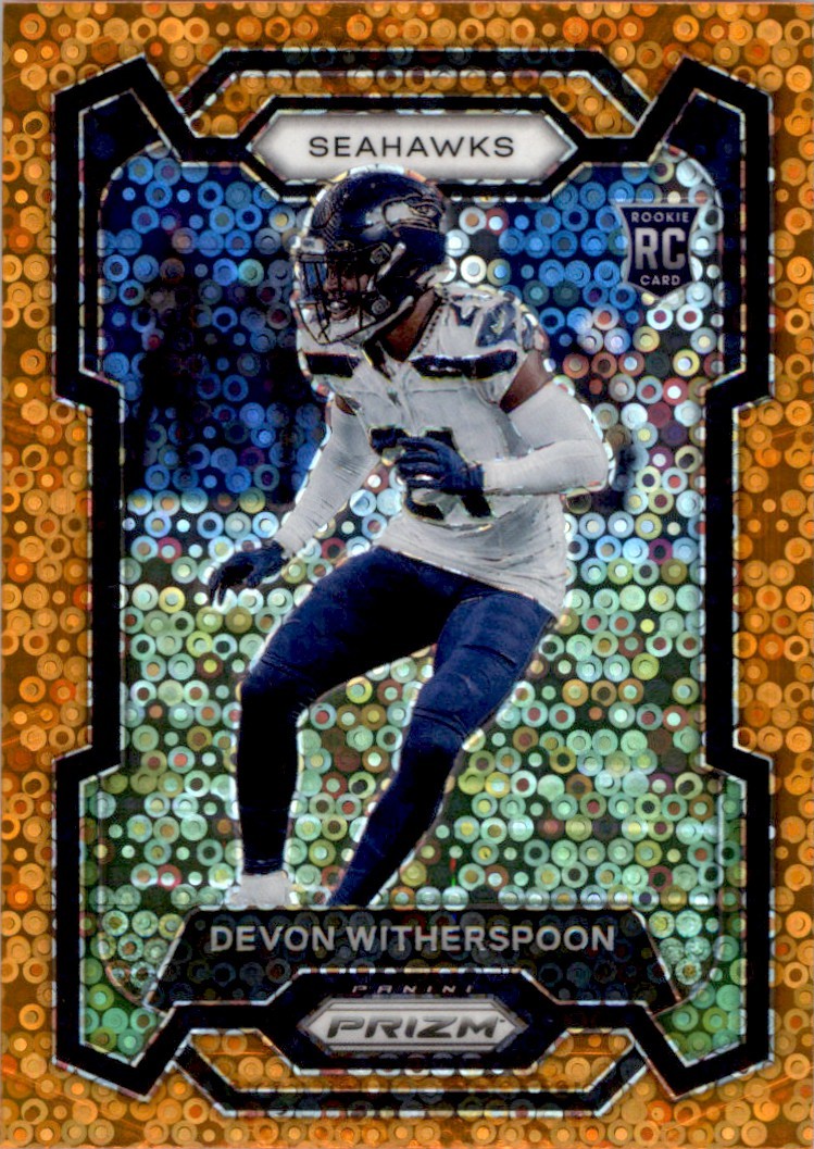 Devon Witherspoon 2023 Panini Prizm Orange Disco Prizms RC #389 Seattle Seahawks