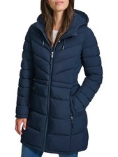 Tommy Hilfiger Women's Hooded Puffer Full Zip Coat - Navy SZ. L NWT