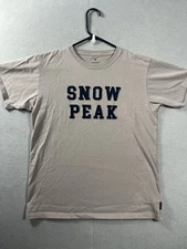 Snow Peak T-Shirt Mens Size M Tan Short Sleeve Crew Cotton Logo Shirt Japan
