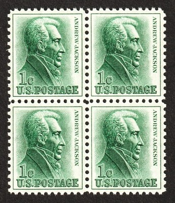 1963 Andrew Jackson 62 year old 1 Cent US Postage Stamp Block of 4 MINT!
