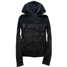 PINK Victoria's Secret Women Charcoal Gray Zip Up Hoodie Rhinestone Logo Size XS