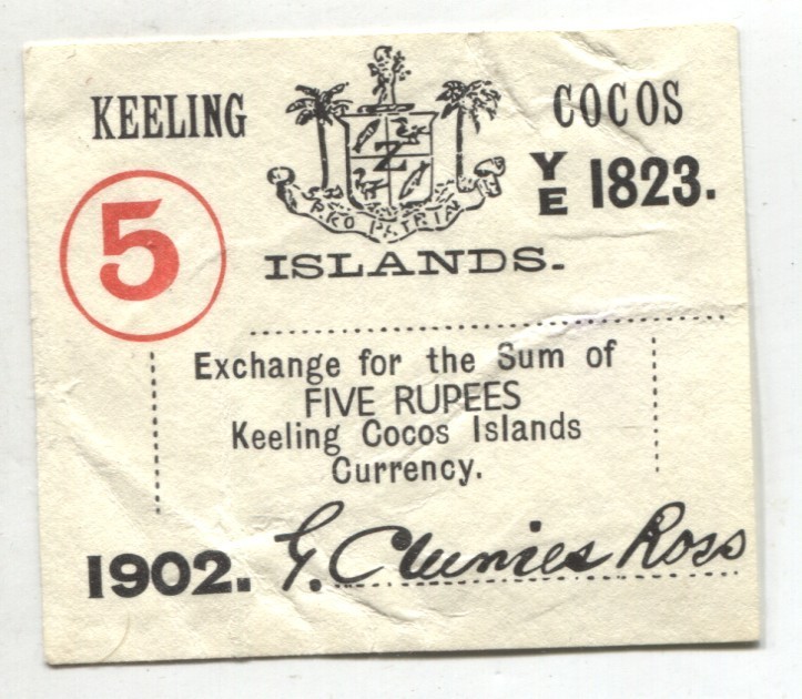 Keeling Cocos Islands 1902 5 Rupees Note P#S128 VF/XF See Scans