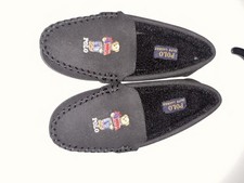 POLO Ralph Lauren Kids Sz 4 Navy Blue Teddy Bear Slippers Rubber Sole S130