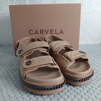 Carvela Stage two-strap woven Brown Summer sandal Size 4 Eu 37 New In Box 