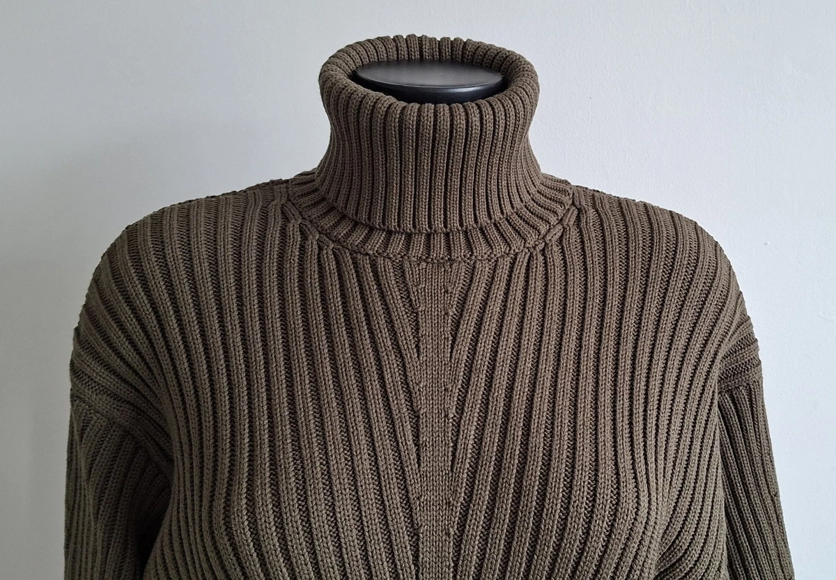 ZARA Khaki Green CHUNKY KNIT Polo Neck OVERSIZED Military CROP JUMPER XS 8 10