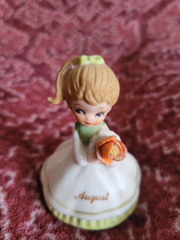 Vintage Napco Lefton Japan August Happy Birthday No Angel Girl Figurine Flower